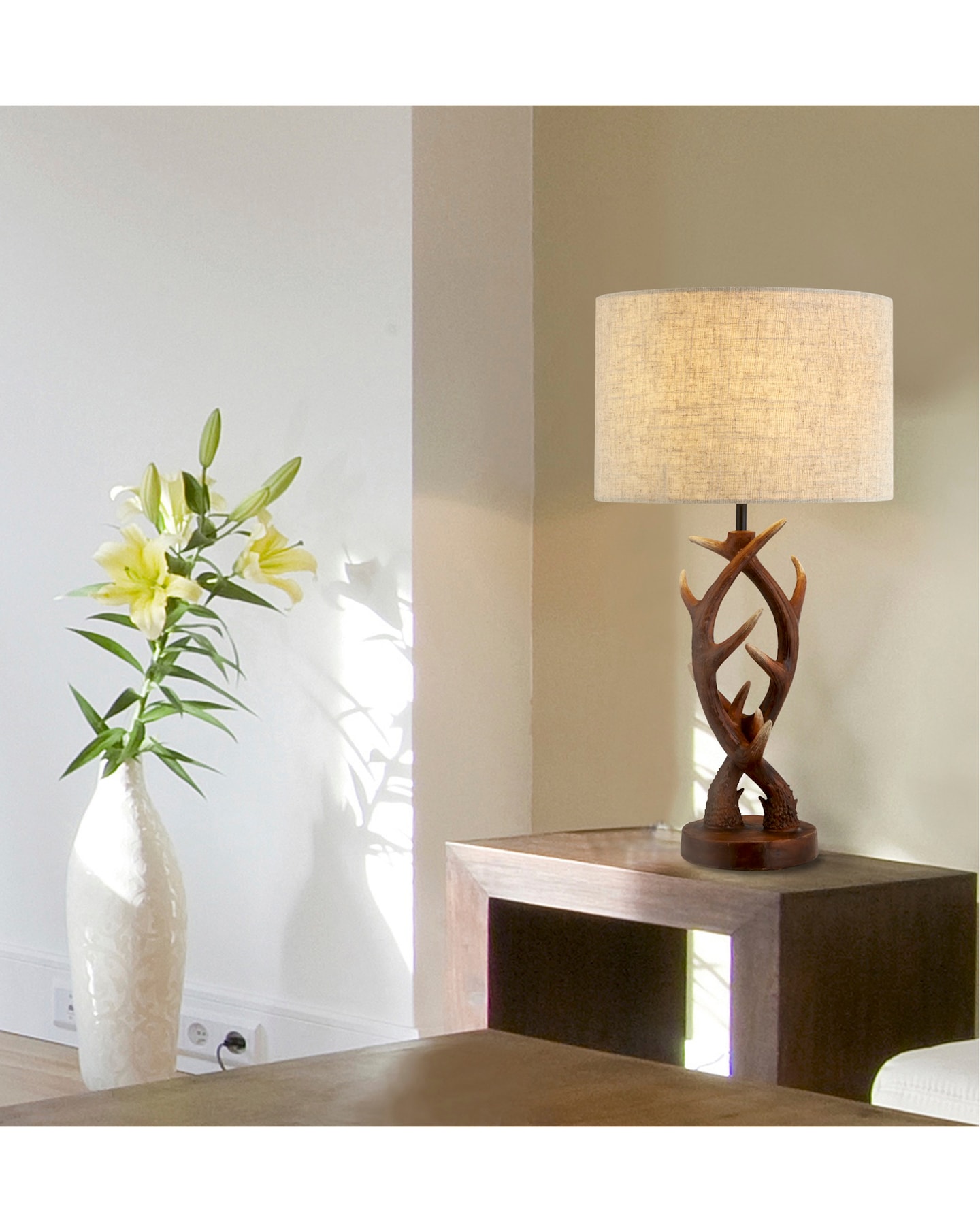 wood effect table lamp